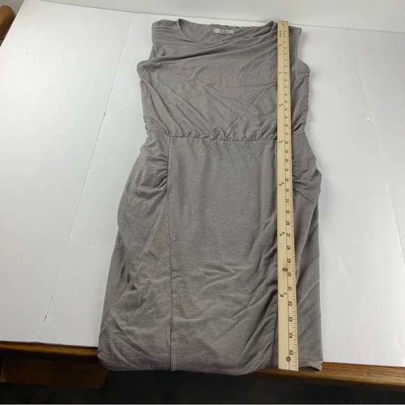 Athleta Womens XS Taupe Striped Tulip Dress Sleeveless Fitted Rouched - Picture 5 of 7